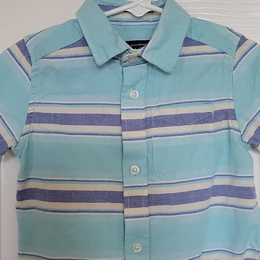 The Children's Place Boys Blue Striped Button Down, Short Sleeves, 4T